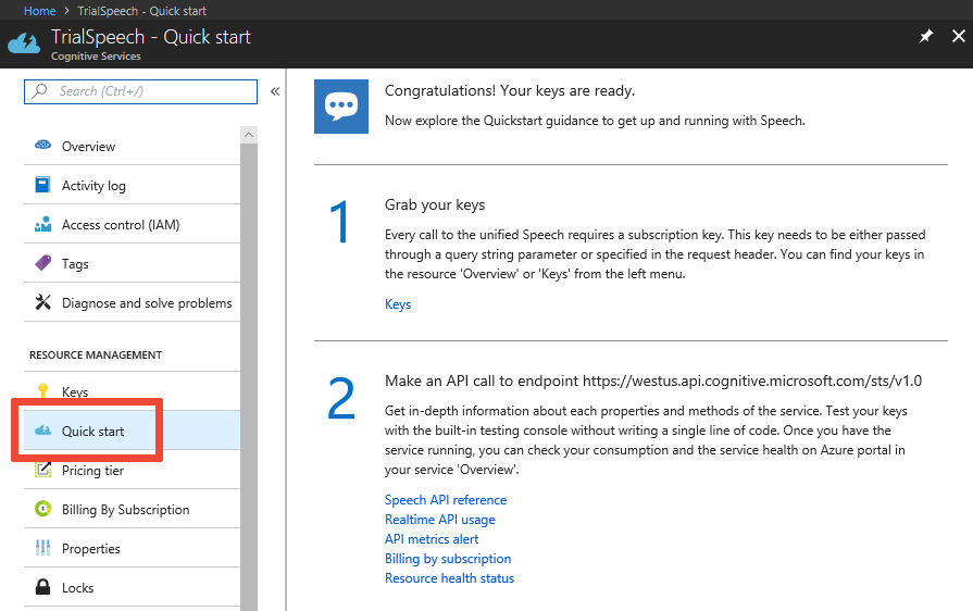 Quickstart panel