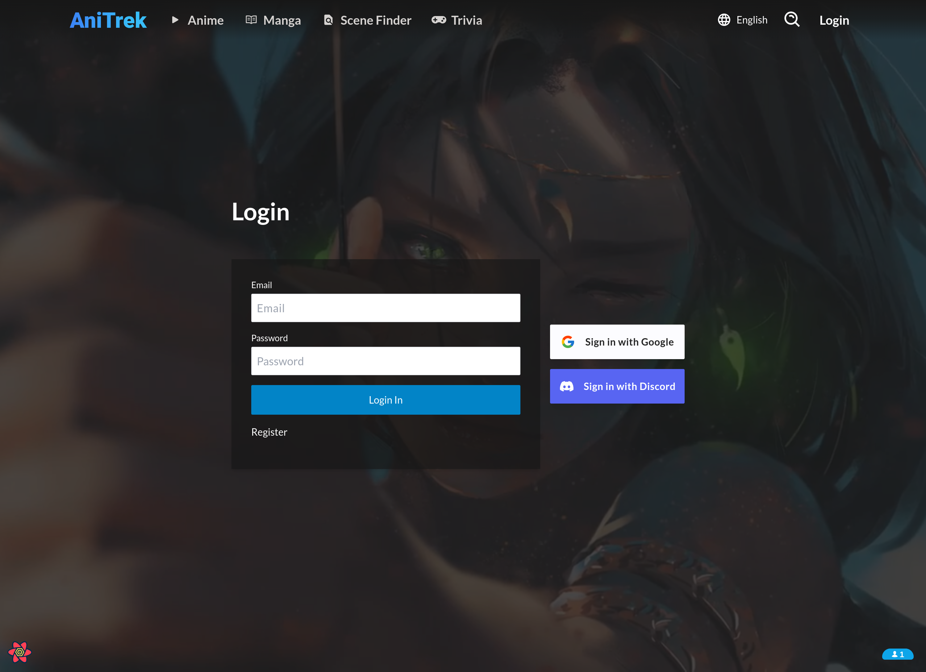 Login page