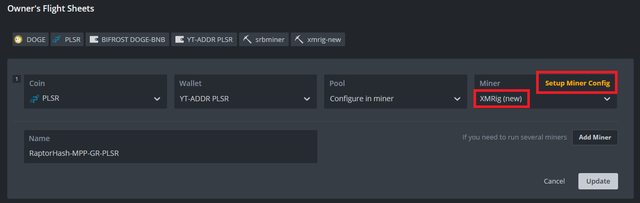 Configure XMRigCC to use the Ghostrider algorithm to obtain PLSR on HiveOS 01