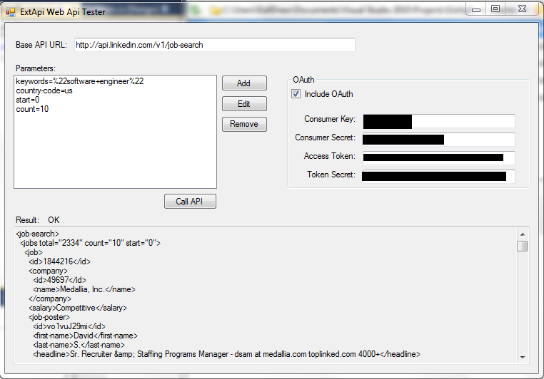 ExtApi Tester Screenshot