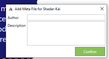 screenshot of the 'Add Meta File' UI, presenting an Author and Description text field.