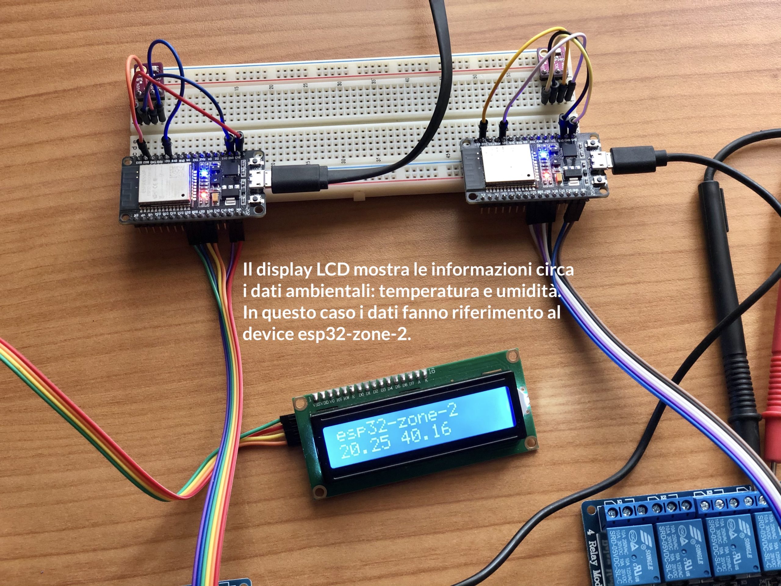 LCD display showing environmental temperature and humidity data for each device