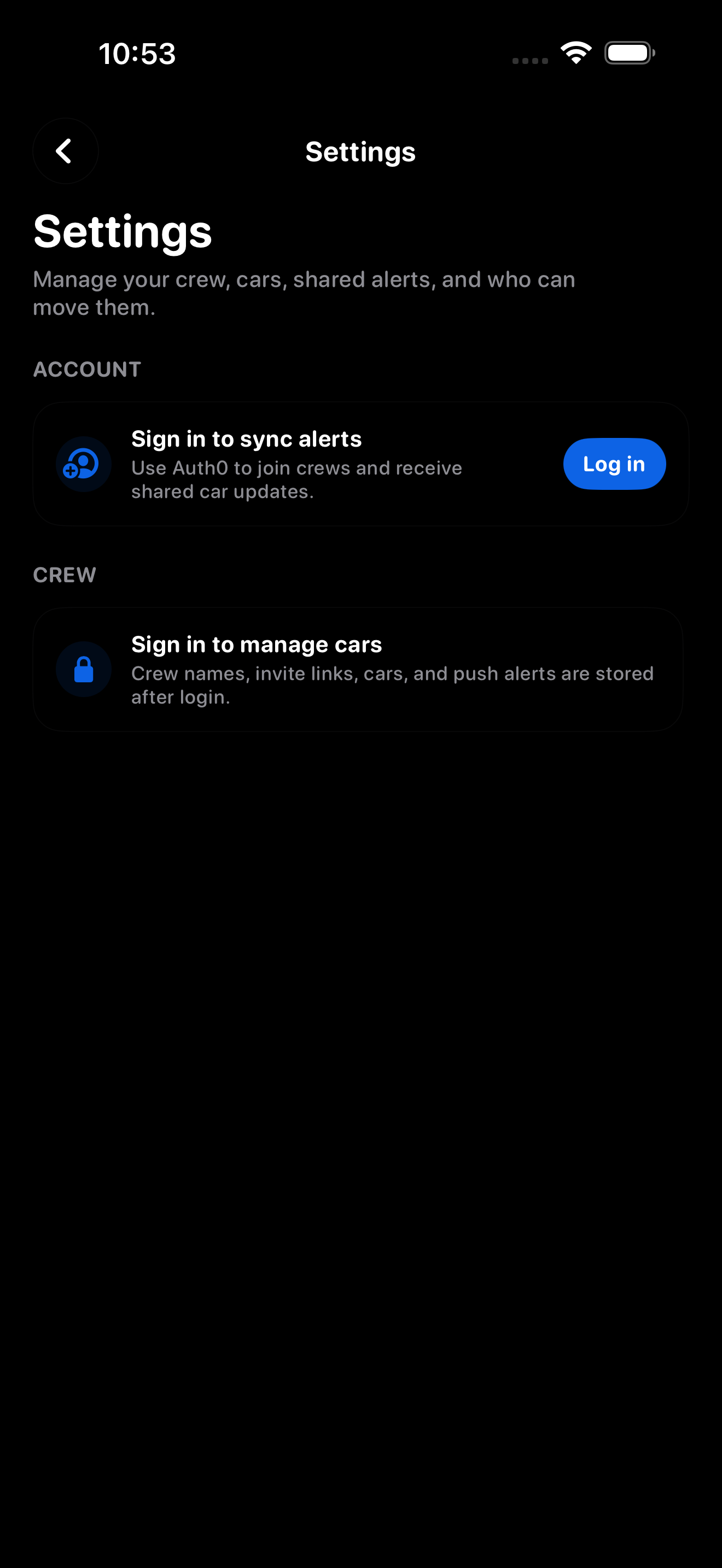 Settings unauthenticated after - dark mode
