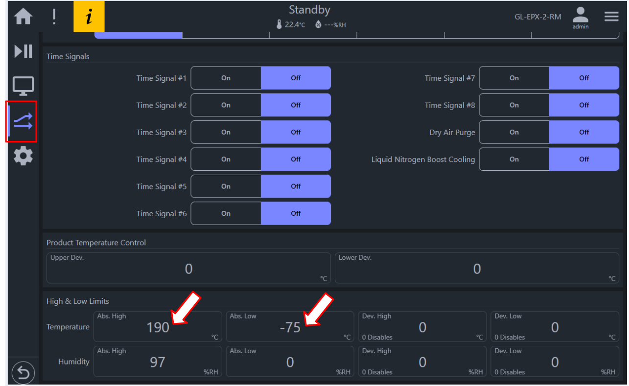 Adjusting Abs. High, Abs. Low temperature/humidity