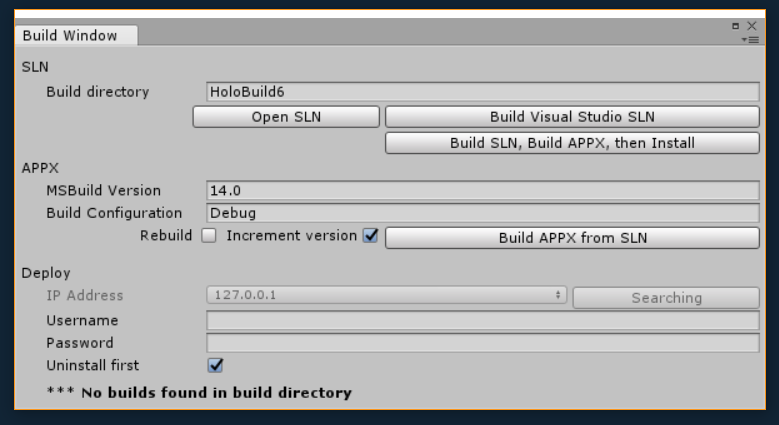 Holotoolkit Build window