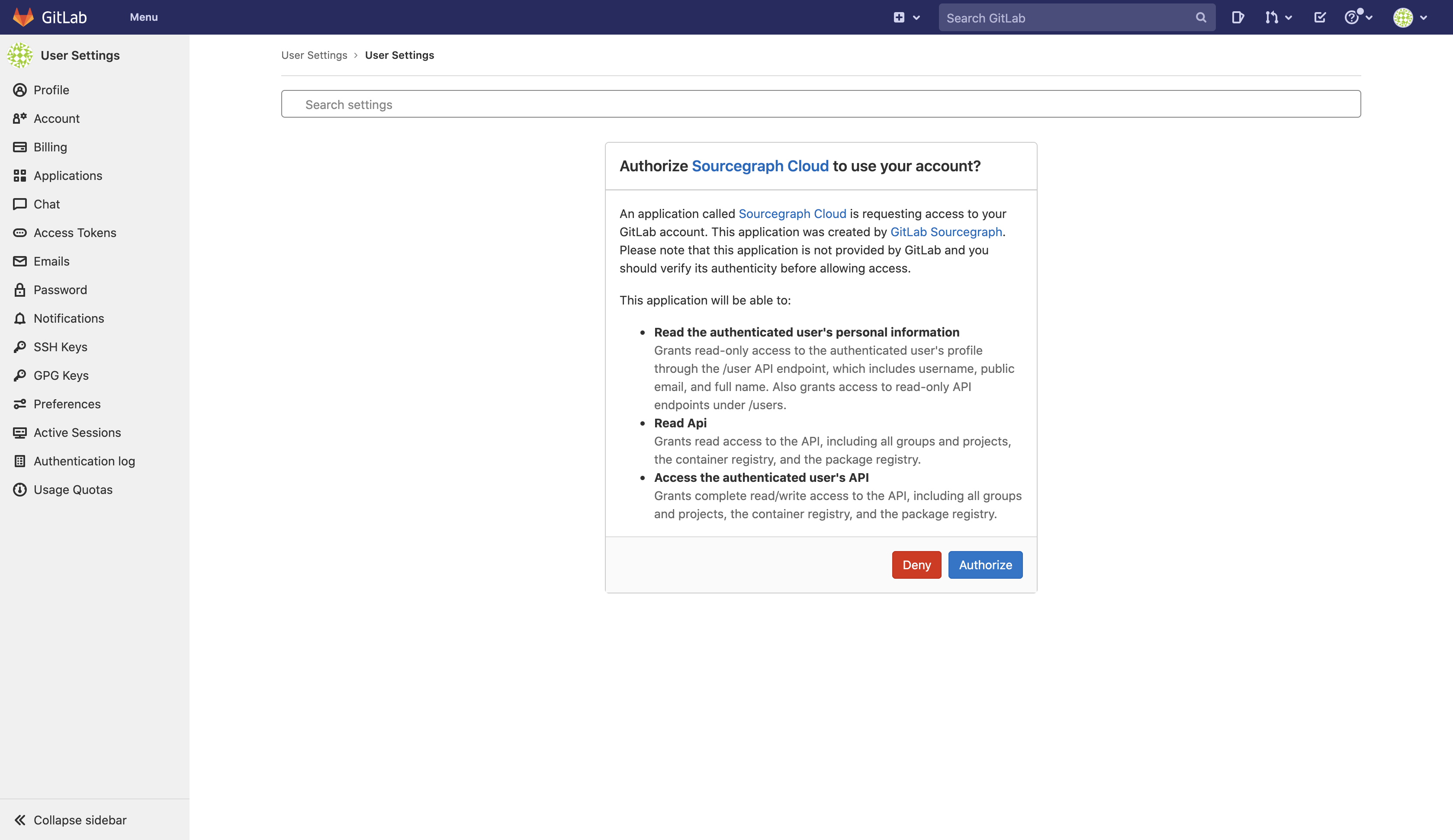 Authorize Sourcegraph Cloud with GitLab