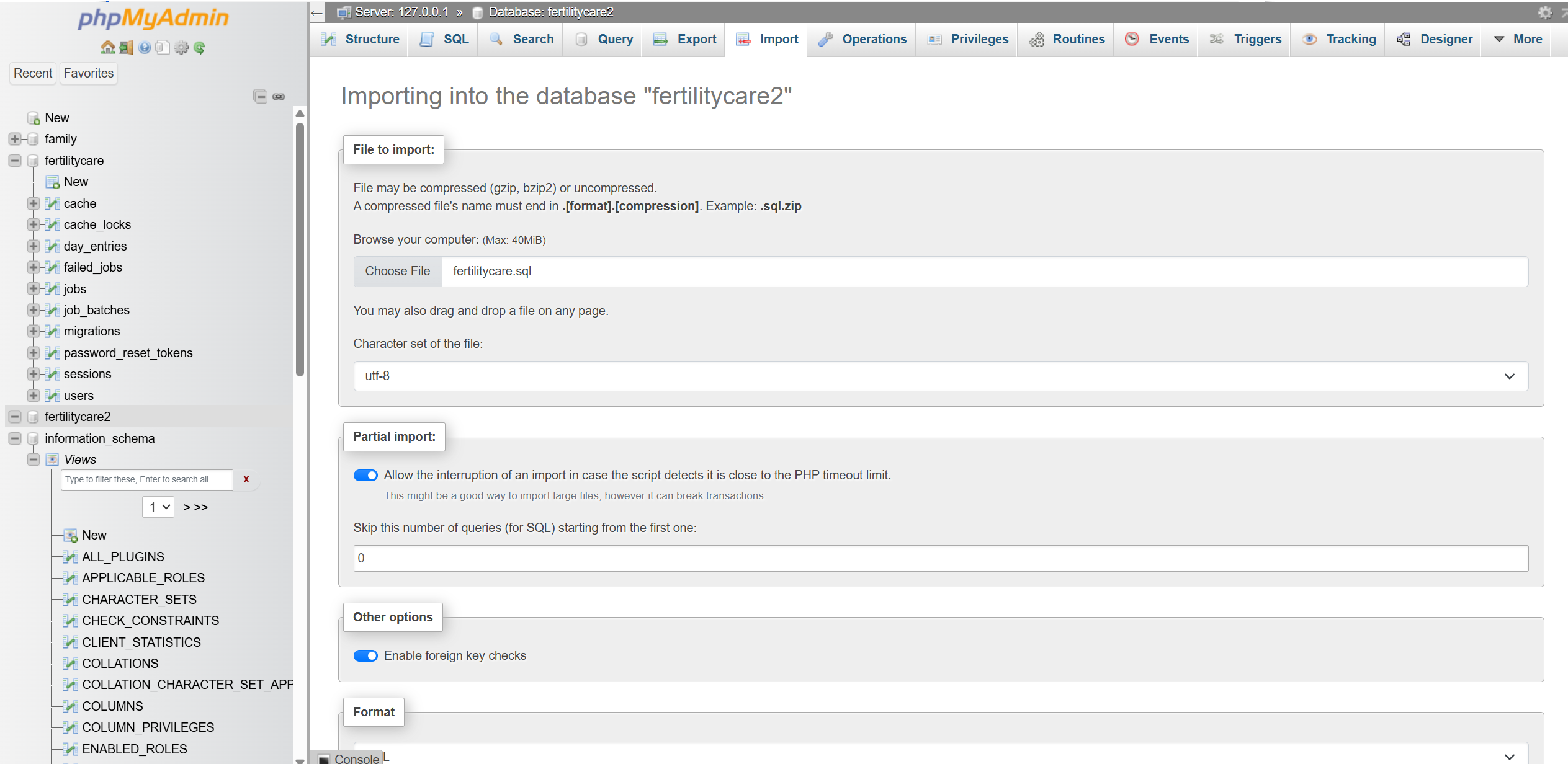 Import database into phpMyAdmin