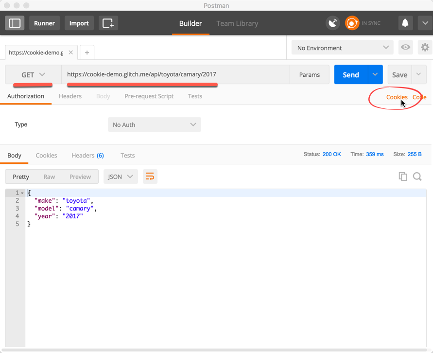 Postman: Set Method and URL, add Coookie