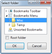 Select bookmarks folder