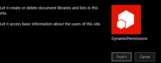 Trust dialog for add-in permissions