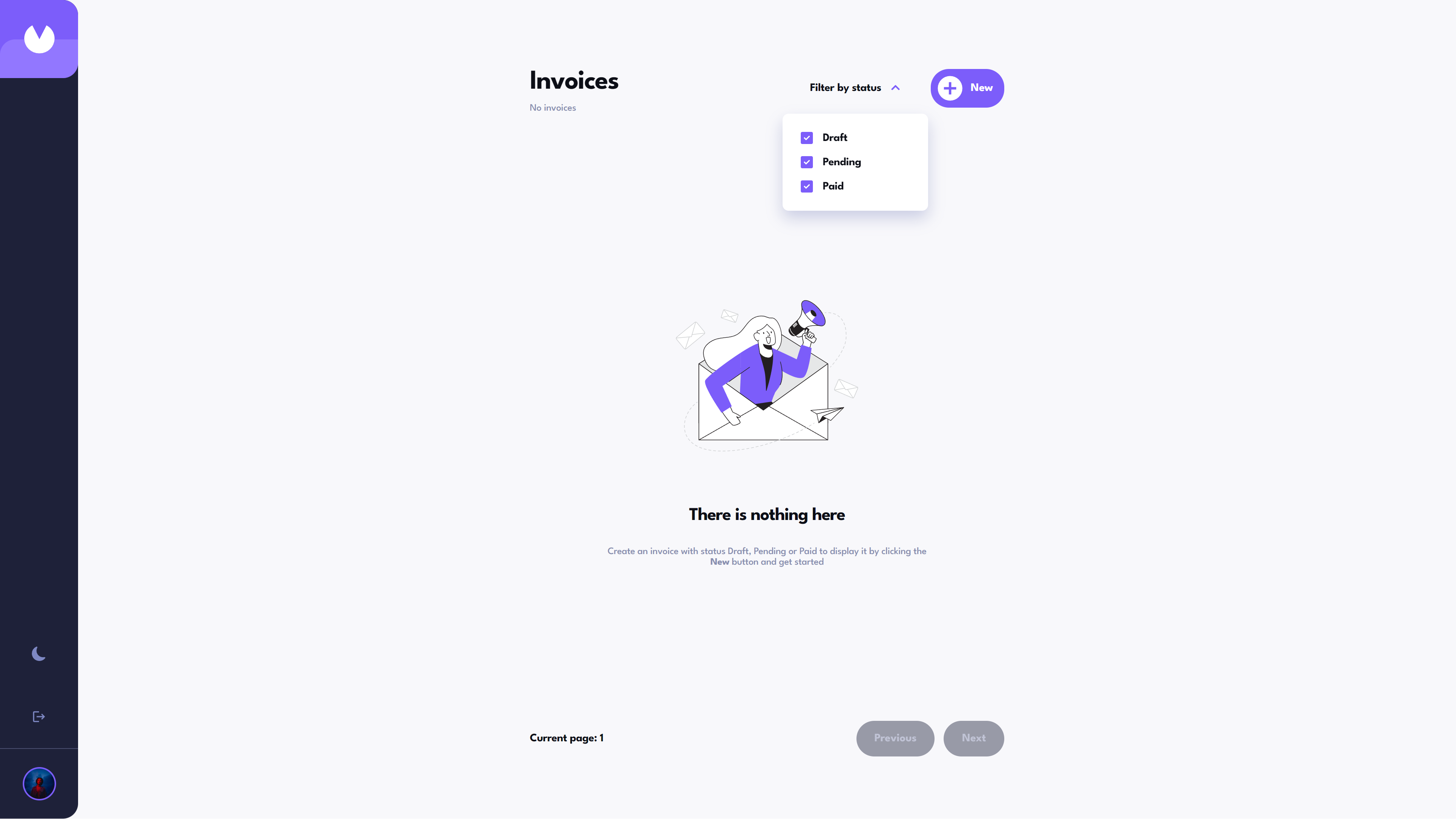 empty invoice page light theme