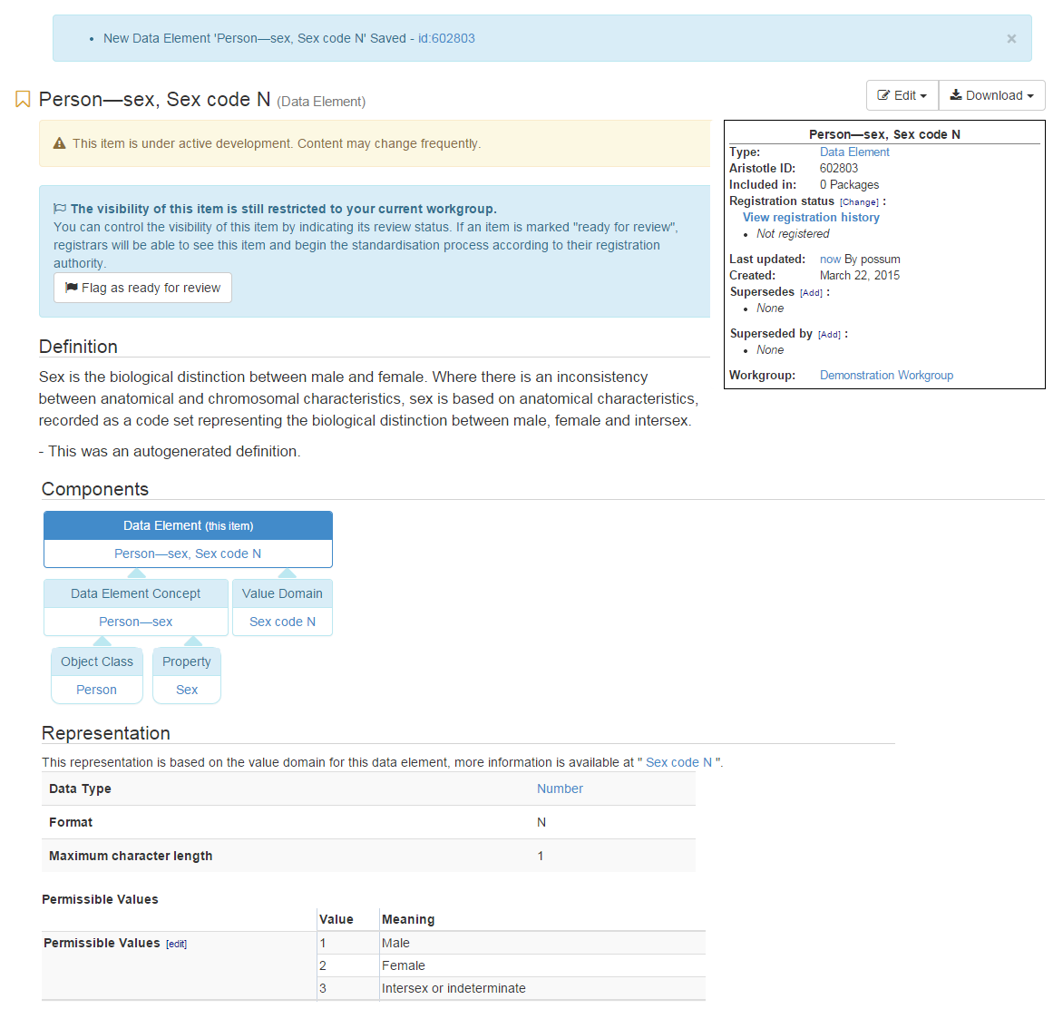 The newly created Data Element