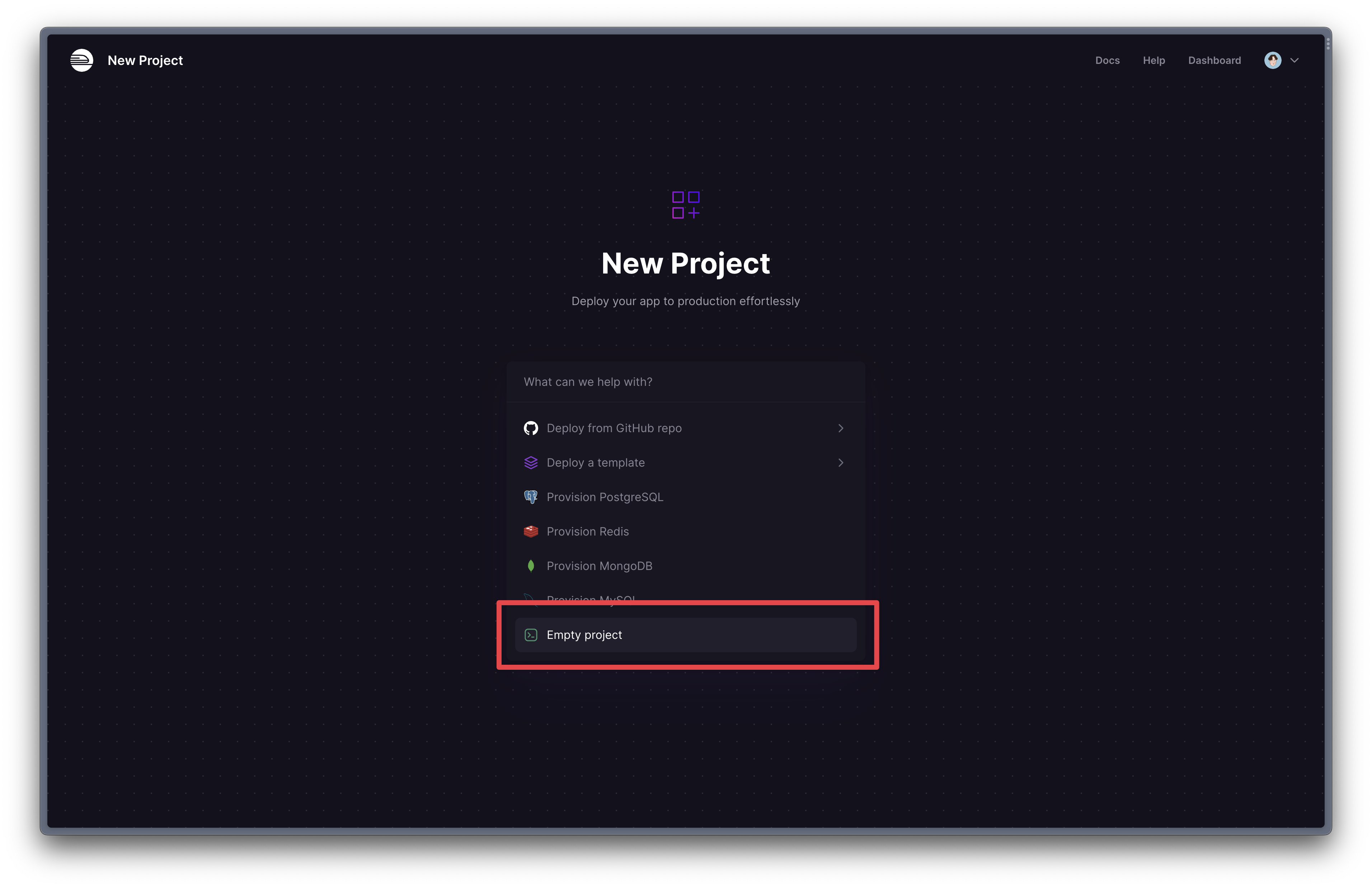 select deploy empty project