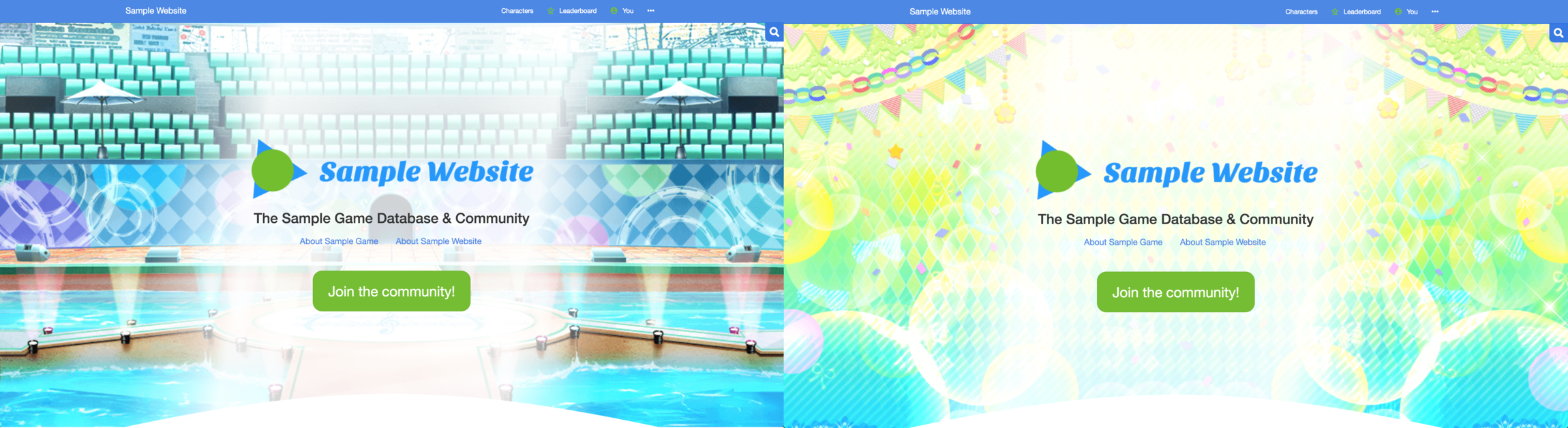 Examples of homepage with art background, centered