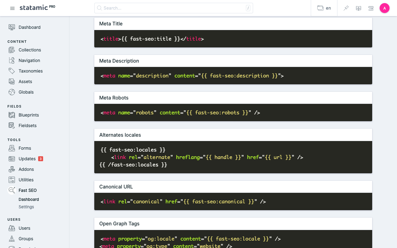 Statamic Fast SEO Dashboard