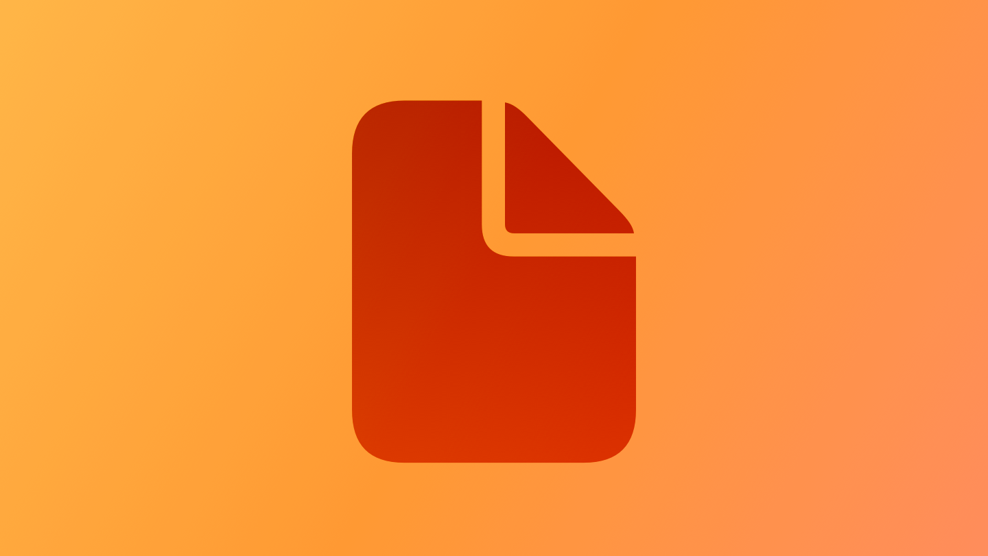 A sketch of a document with the upper right corner folded in, suggesting interaction with files. The image is tinted orange to subtly reflect the orange in the original six-color Apple logo.