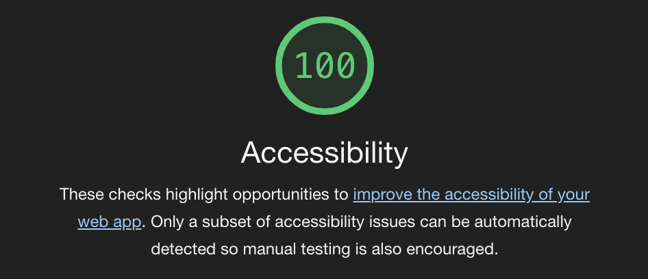 Chrome Dev Tools 100% accessibility audit