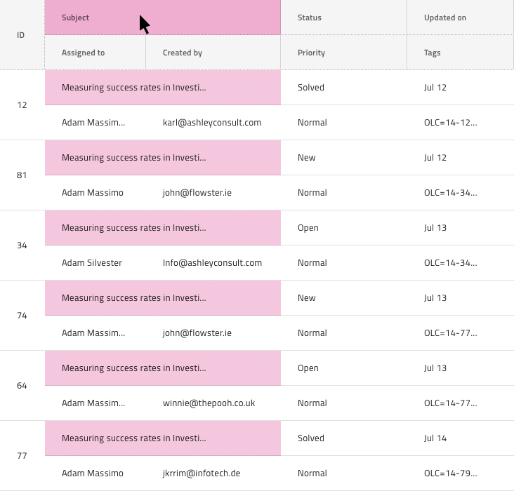 Column selection and multi-row layouts