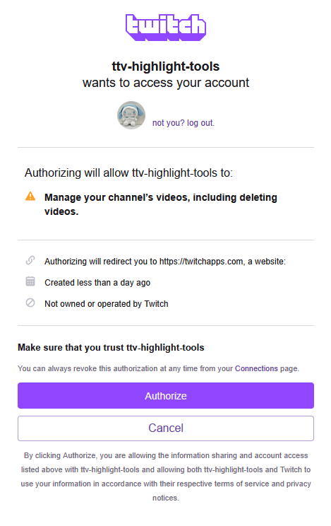 Twitch auth page