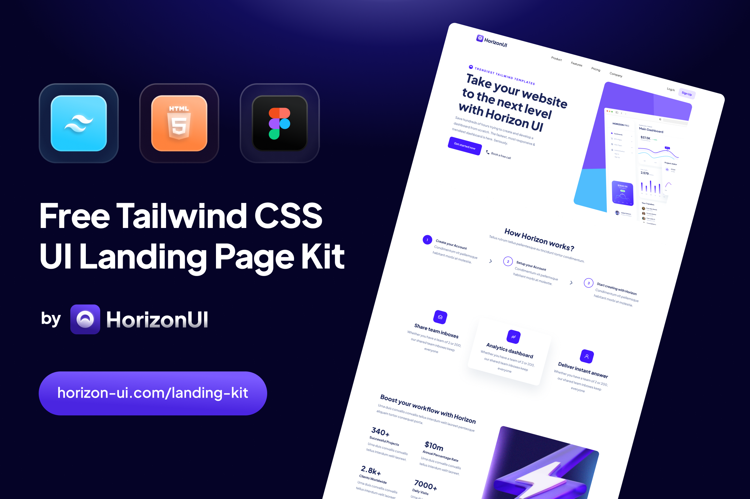 Horizon UI Free Tailwind CSS Landing Page Kit