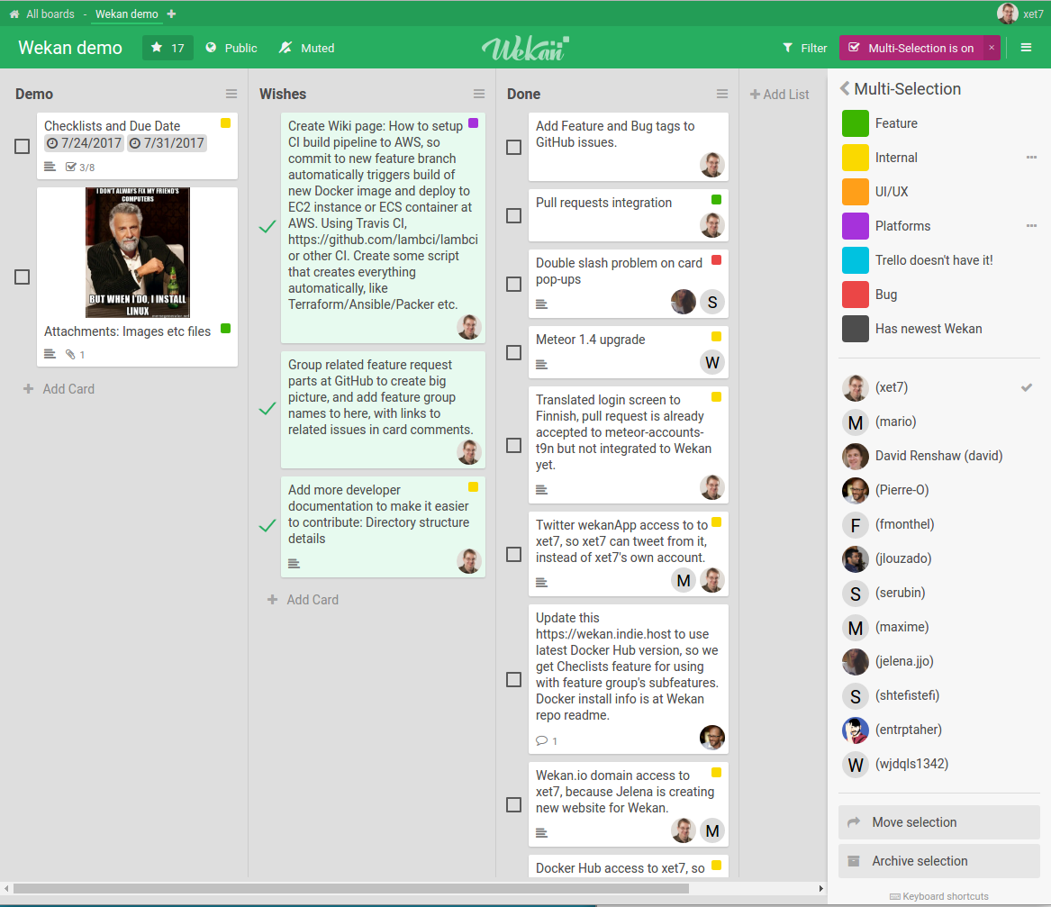 Wekan multi-selection screenshot