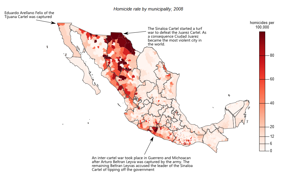 Choropleth of homicide rates by municipality