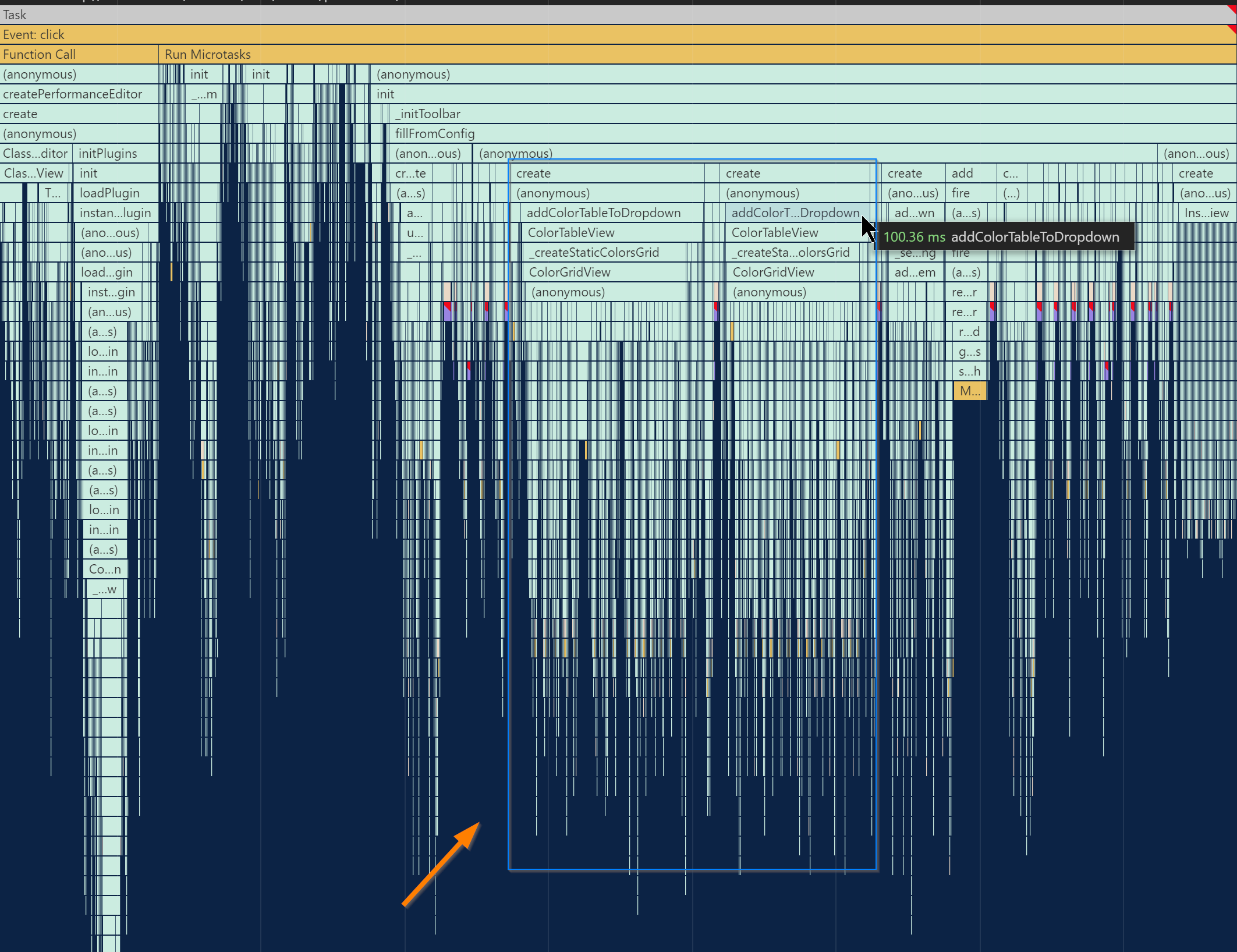 Profiler flame chart