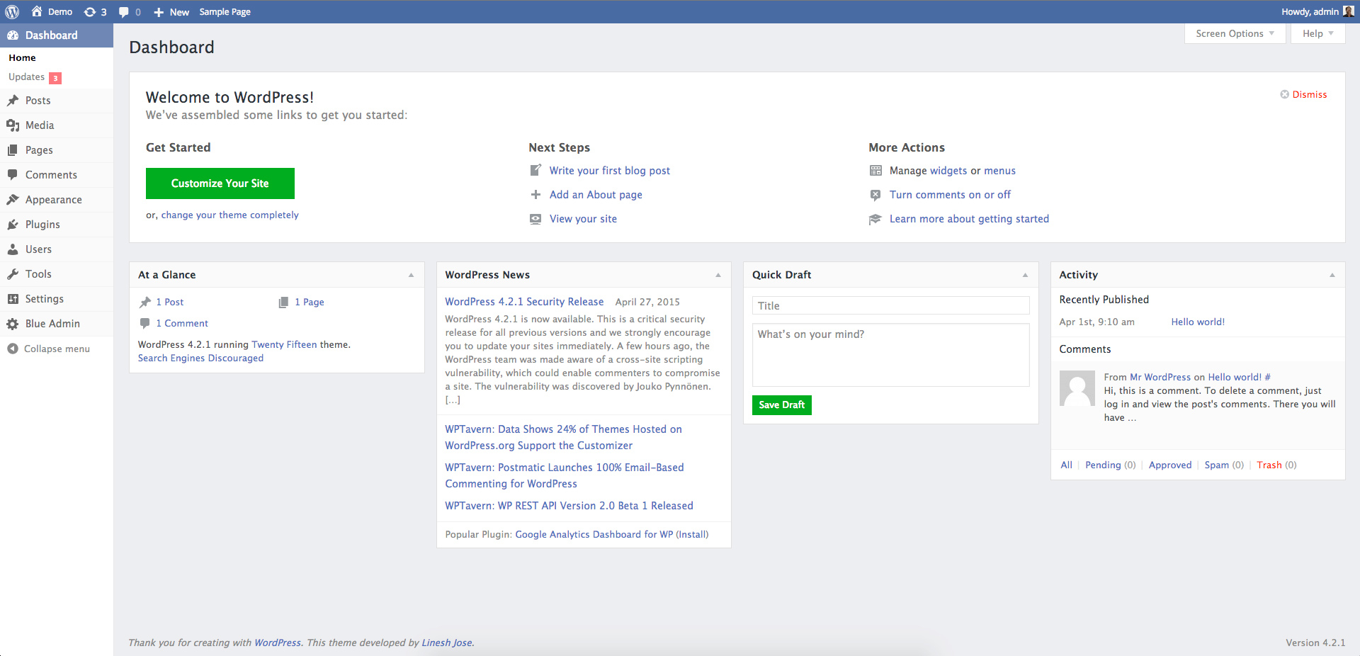 GitHub - lineshjose/Blue-Admin: Blue Admin – WordPress Admin Panel ...