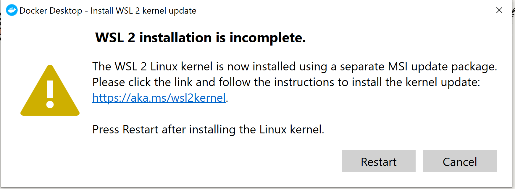 WSL 2 Installation Is Incomplete