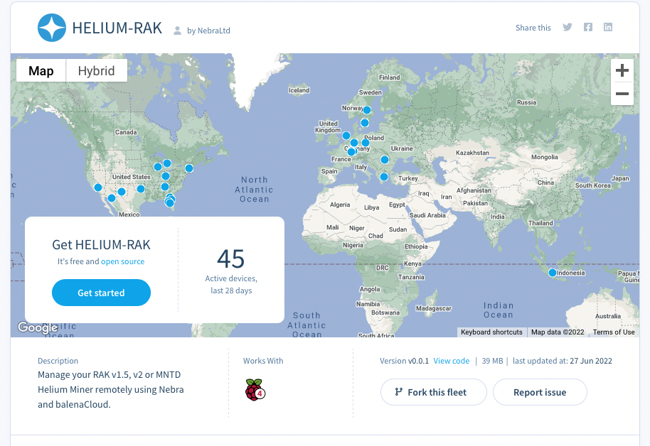 balenaHub page for Helium RAK