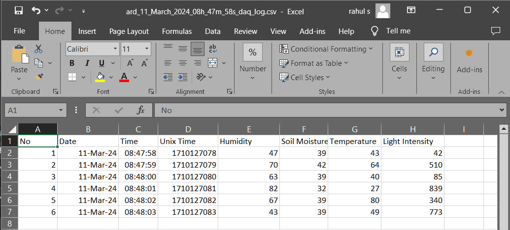 Arduino data acquisition and logging system that logs data to Microsoft Excel file using Python and tkinter