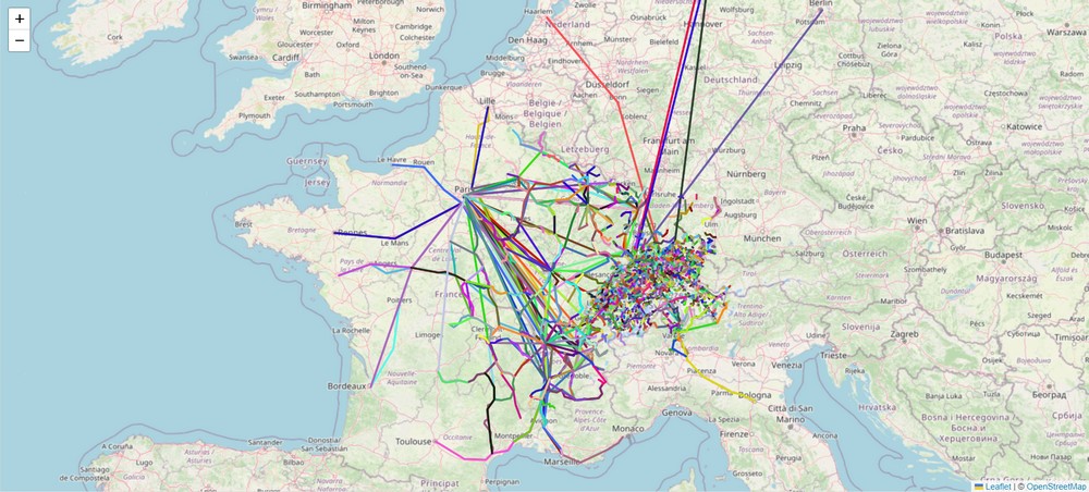 Map of GTFS routes