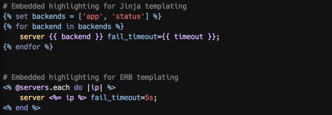 Embedded highlighting for ERB and Jinja templates