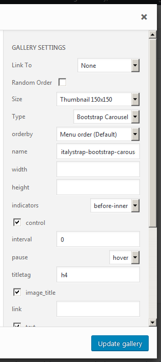 Gallery shortcode with type="carousel" for Bootstrap Carousel