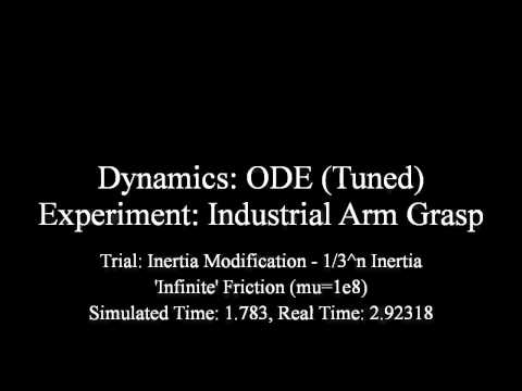 ODE (Tuned) - Industrial Arm Grasp - 1/3^n Inertia - 'Infinite' Friction