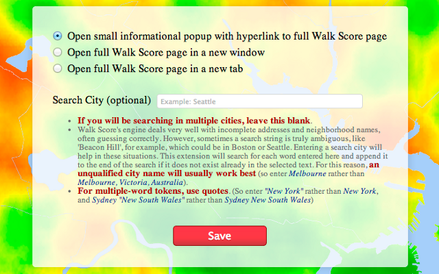 Right-Click Walk Score options screenshot