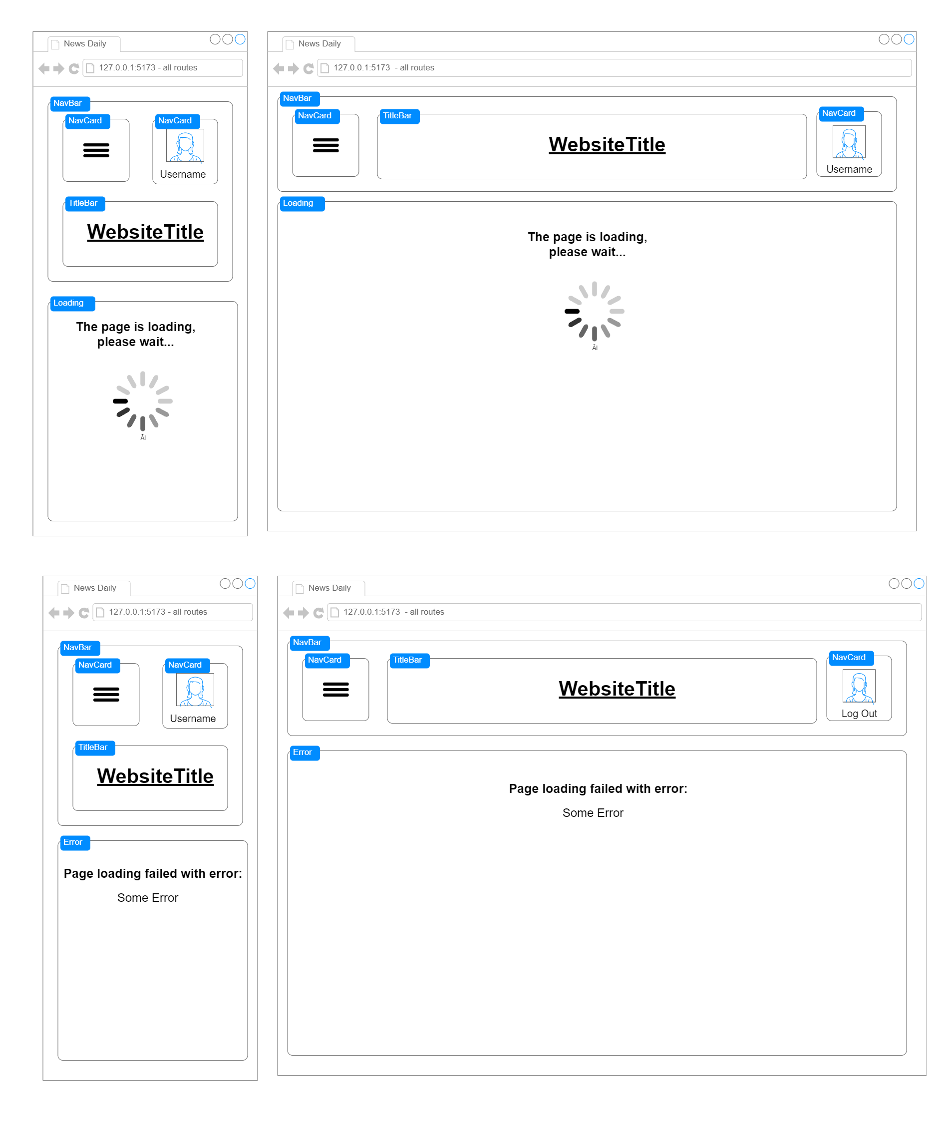 Loading and Error page wireframes