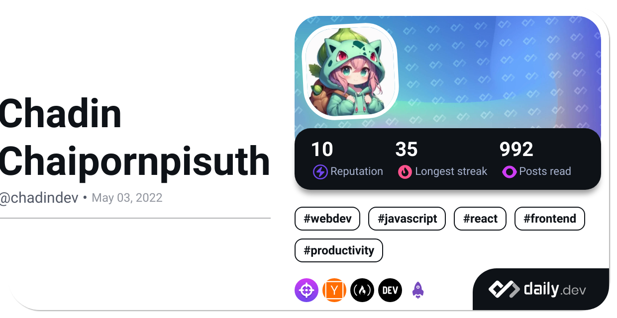 Chadin Chaipornpisuth's Dev Card