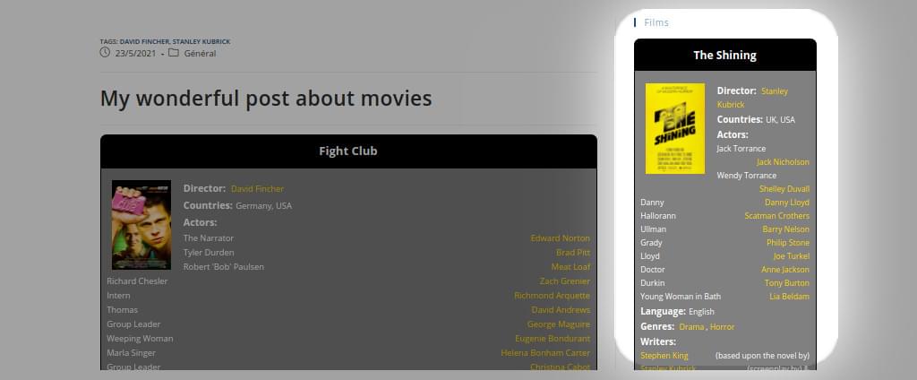 How movie's data is displayed in a "widget" 