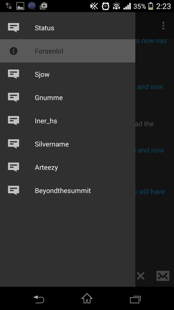 Channel switching menu screenshot