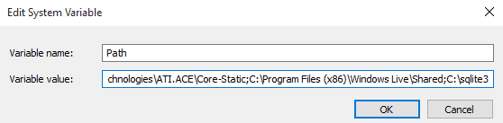 Add sqlite3 to Windows PATH Variable 