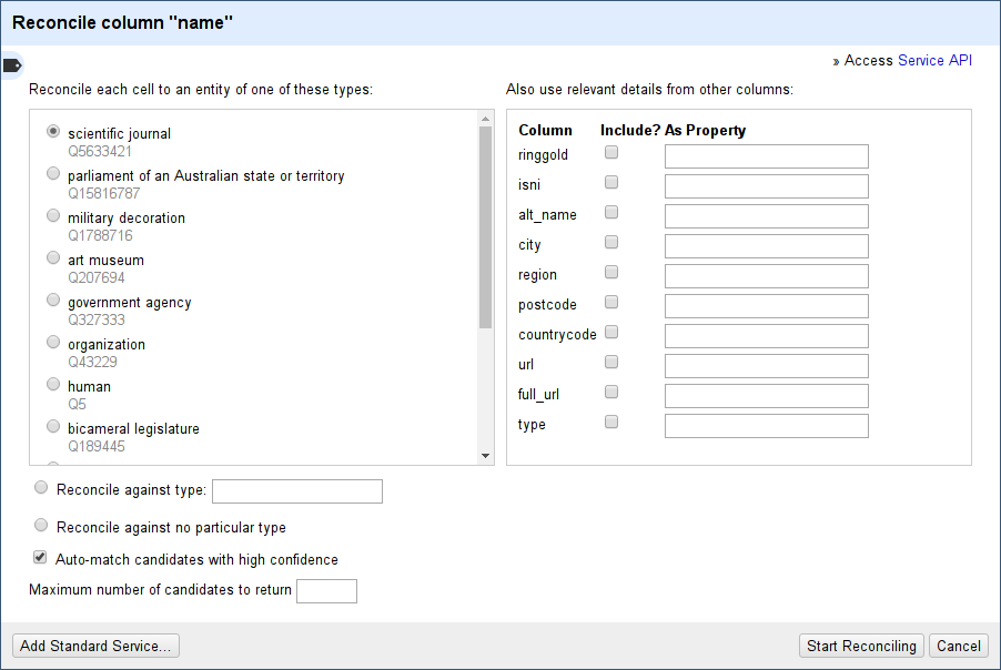 Screenshot of the reconciliation dialog