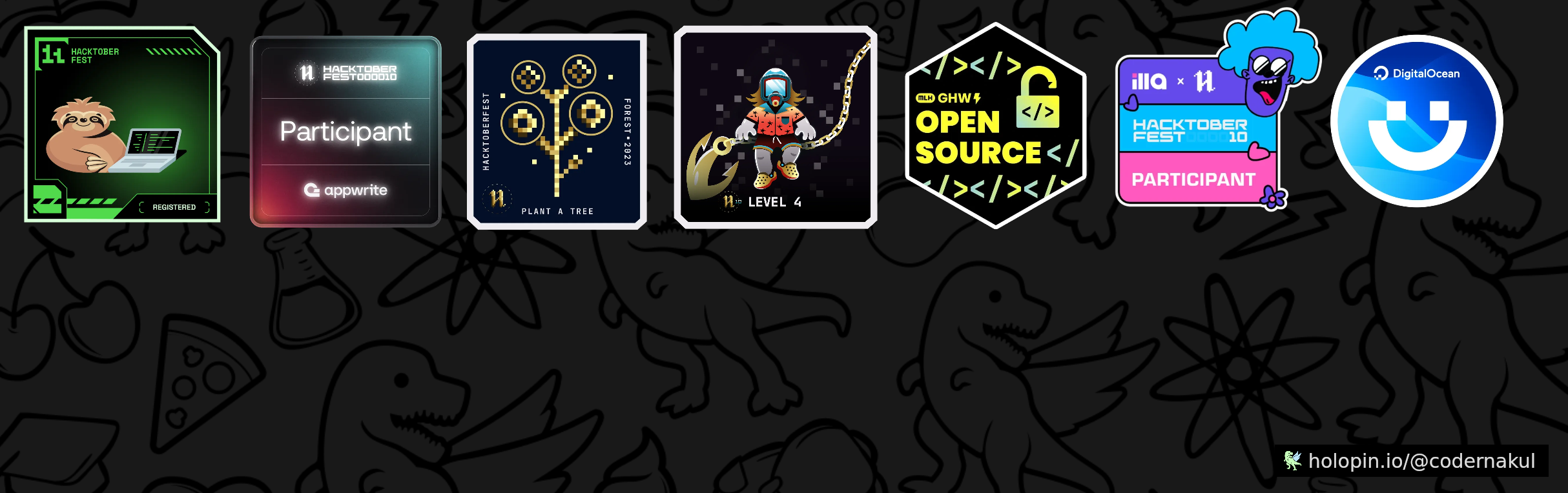 An image of @codernakul's Holopin badges, which is a link to view their full Holopin profile