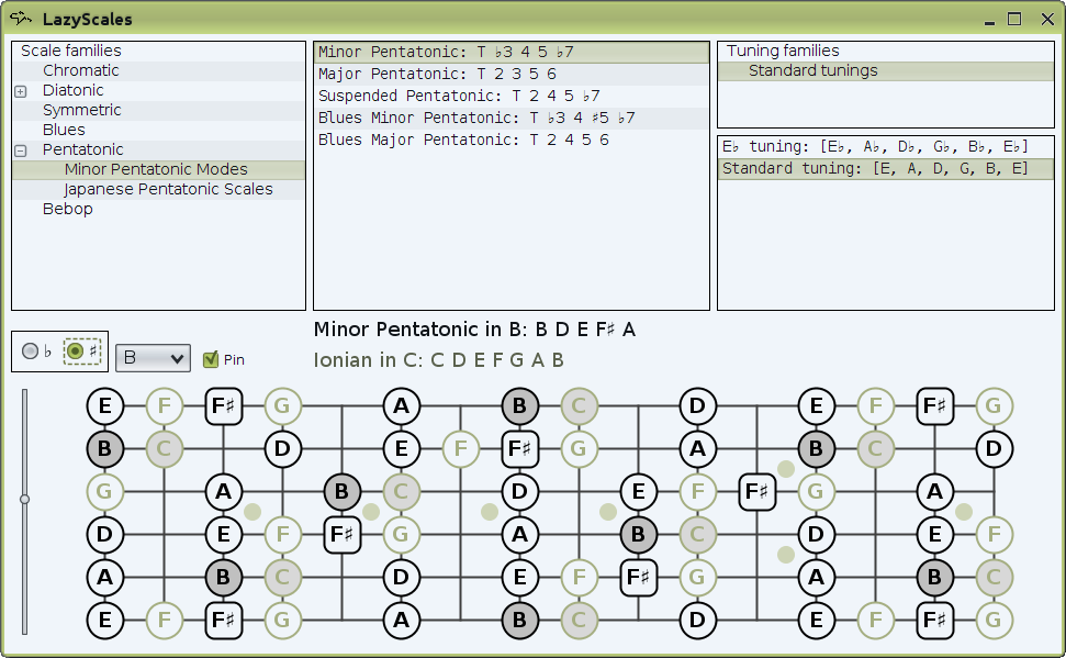 GUI with C major and B minor penta