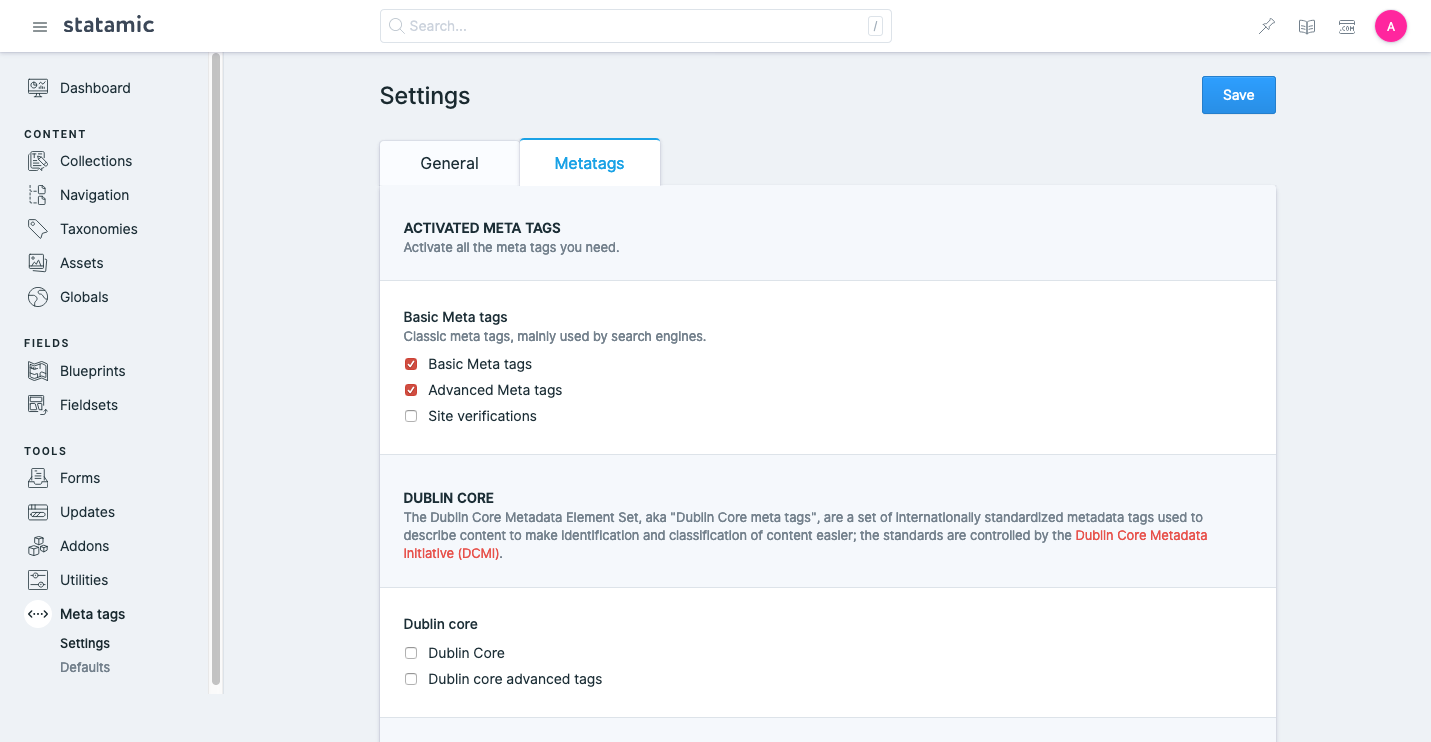 Meta Tags index