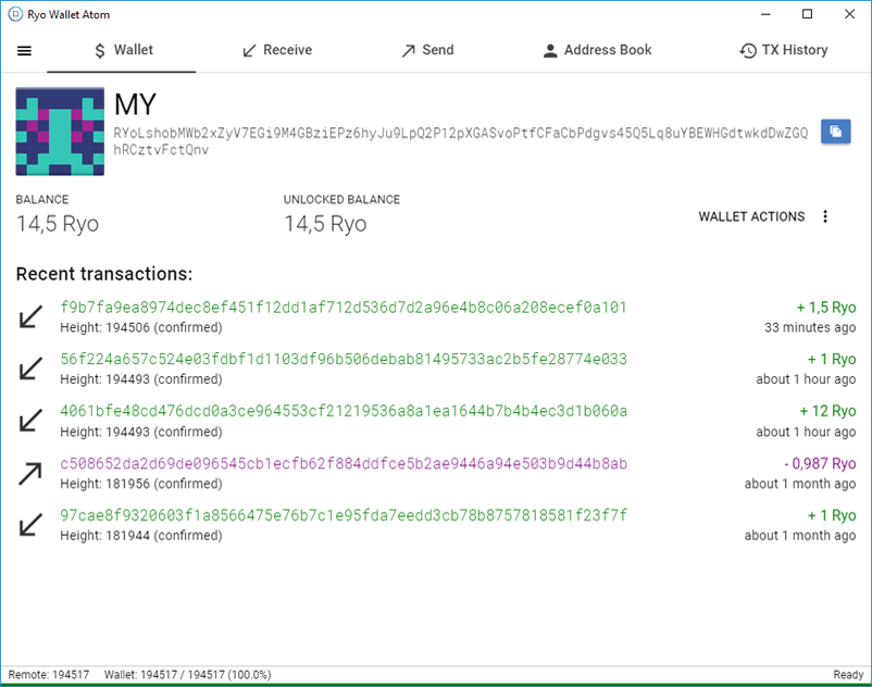 Ryo Wallet Screenshot