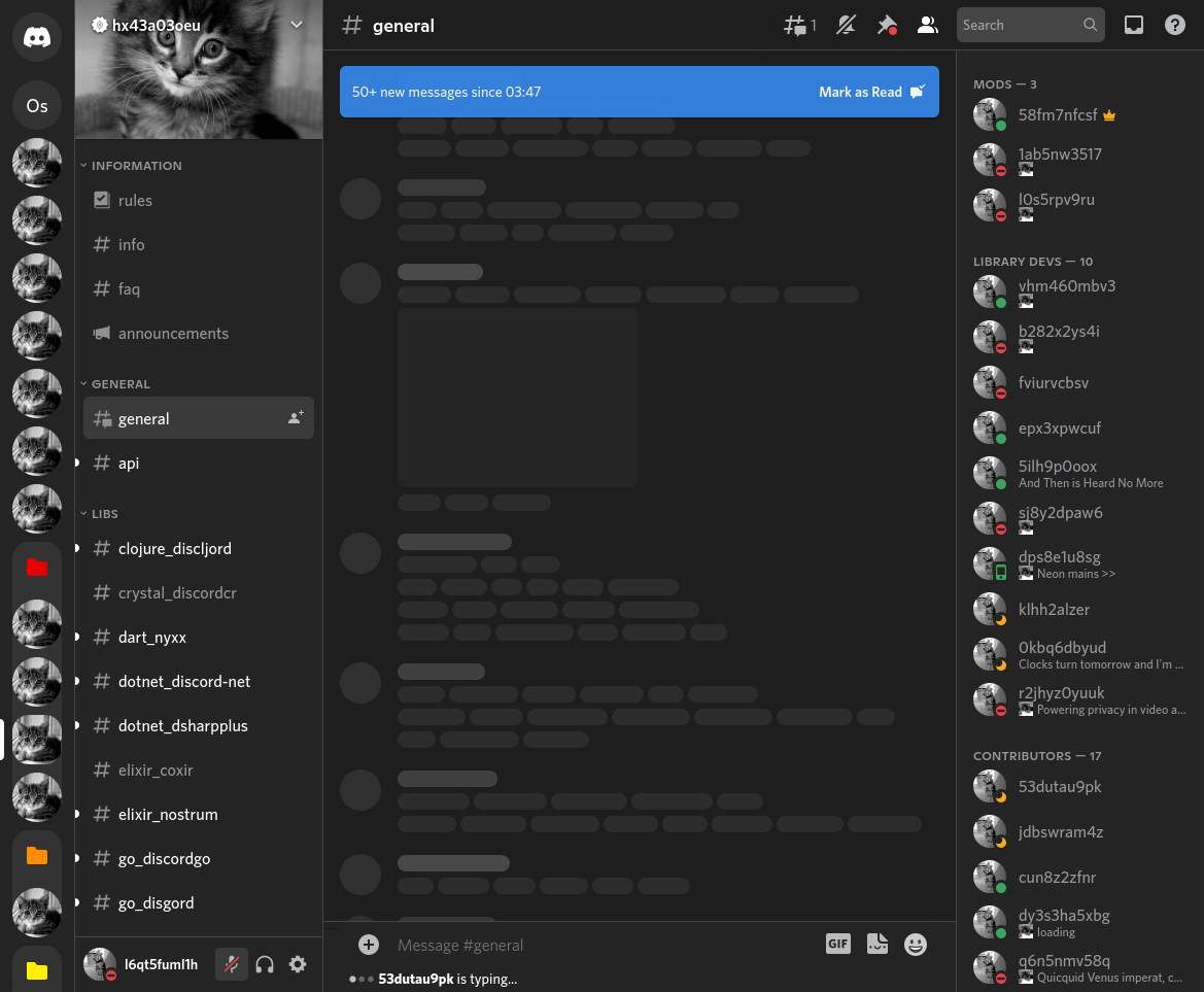 screenshot of a text channel with a new messages banner