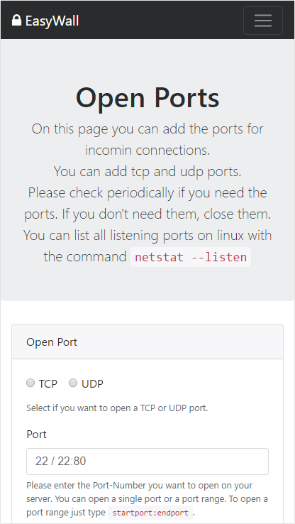 Screenshot 3: Ports Page Upper Part