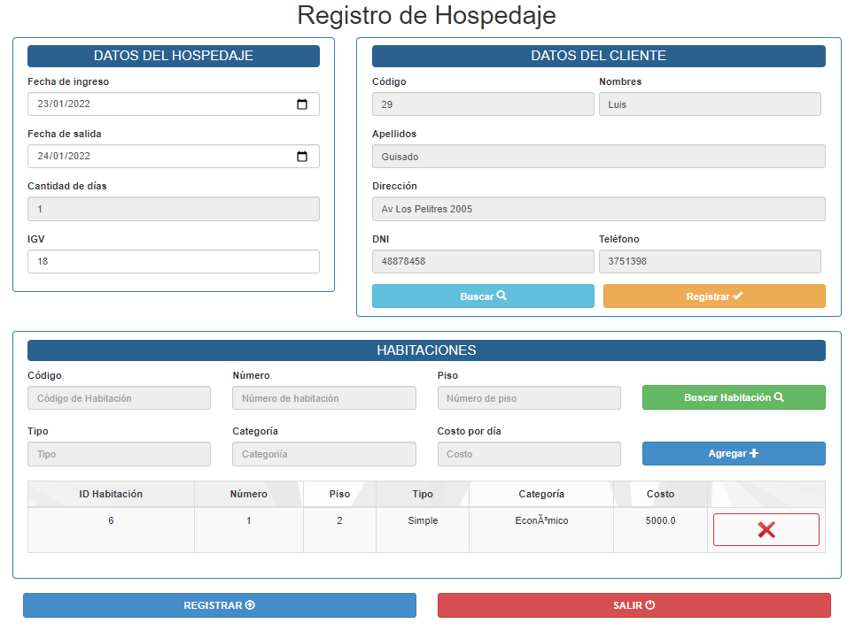 Registro de hospedaje