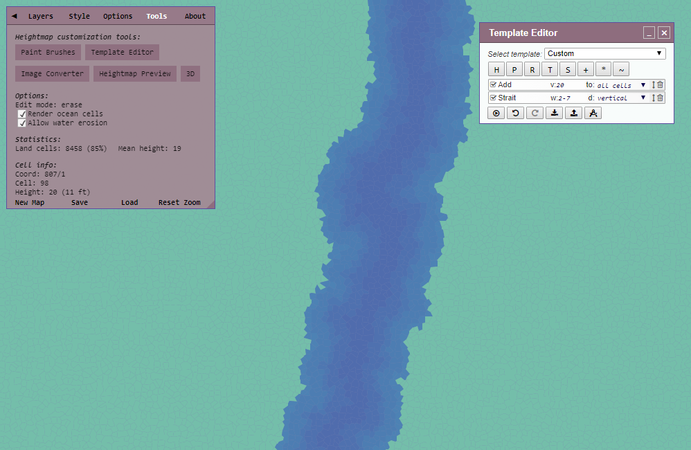 Heightmap showing a strait